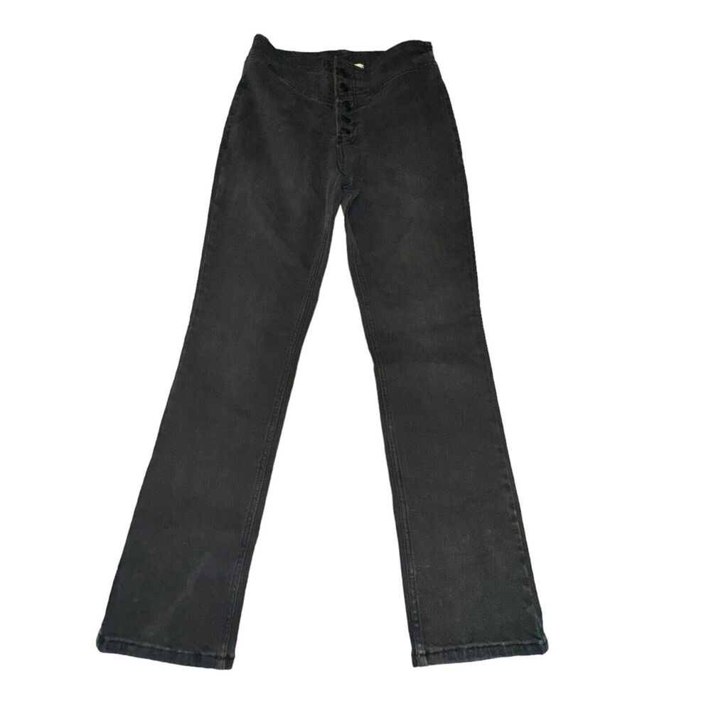We The Free People Tex Slim Jeans Womens Size 26 Noir Black High Rise Button Fly